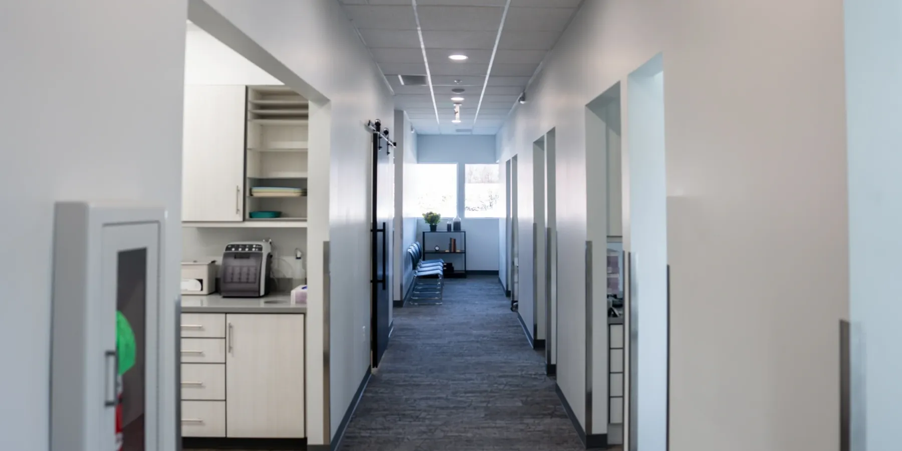 Hallway at the Mountain View office looking toward the operatories | Complete Smiles-Cottonwood Heights-Mountain View-Redwood-Utah